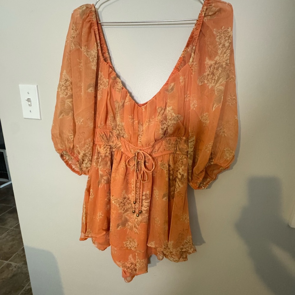 Orange Tie Front Ruffled Jumpsuit